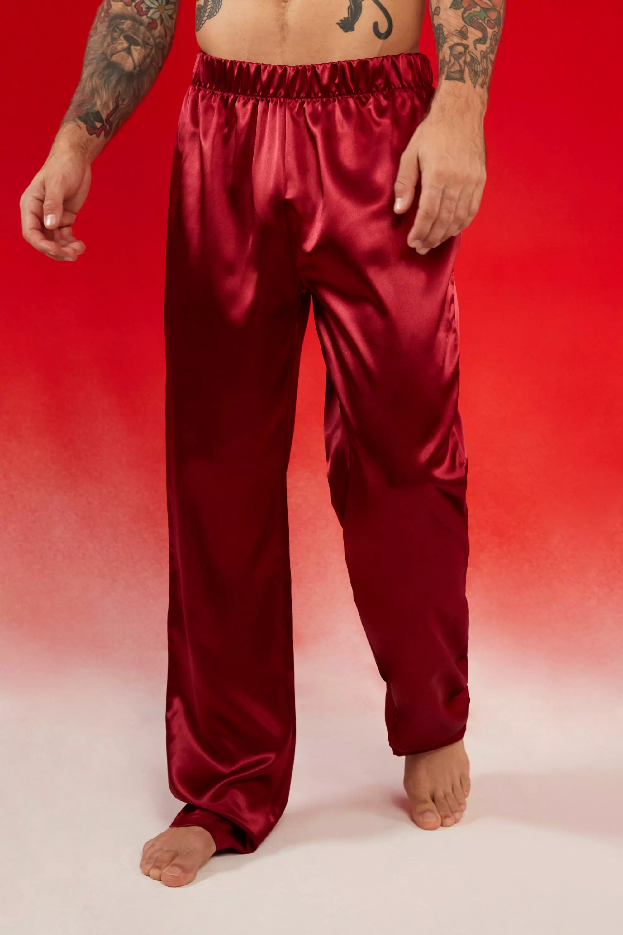 Red satin cheap joggers